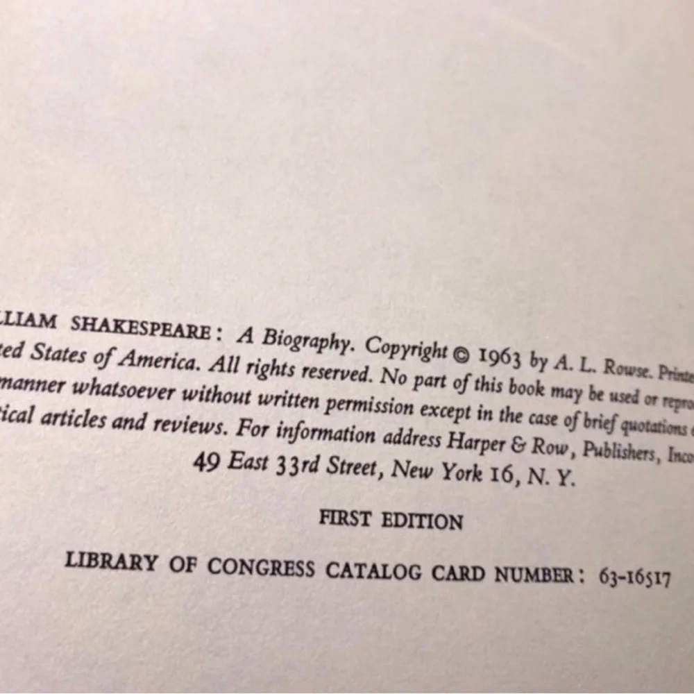 Vintage 1963 William Shakespeare: A Biography | First Edition Hardcover